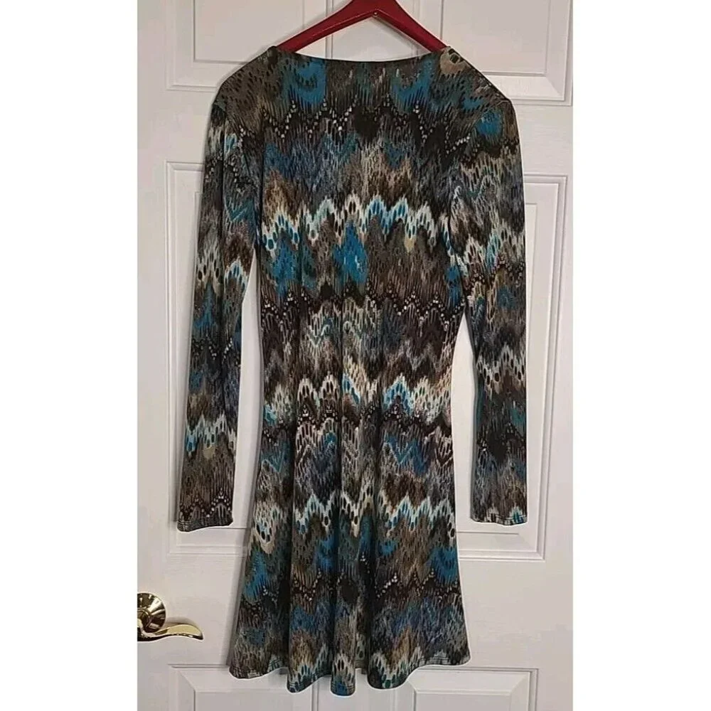 Women's Ariella Large Dress Zip Up Brown Tan Turquoise Boho Retro Chic Fall - Picture 6 of 9
